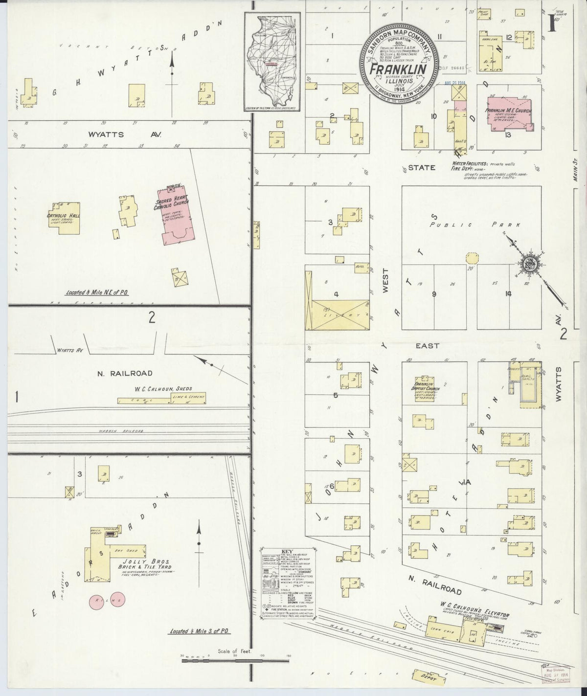 Sanborn Fire Insurance Map from Franklin, Morgan County, Illinois (1914), Sheet #0001 - Historic Sanborn Fire Insurance Map Print, vintage old map wall art, antique decor, genealogy gift, Illinois Illinois map