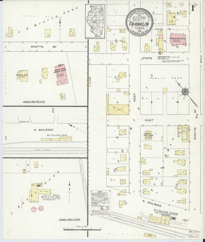 Sanborn Fire Insurance Map from Franklin, Morgan County, Illinois (1914), Sheet #0001 - Historic Sanborn Fire Insurance Map Print, vintage old map wall art, antique decor, genealogy gift, Illinois Illinois map