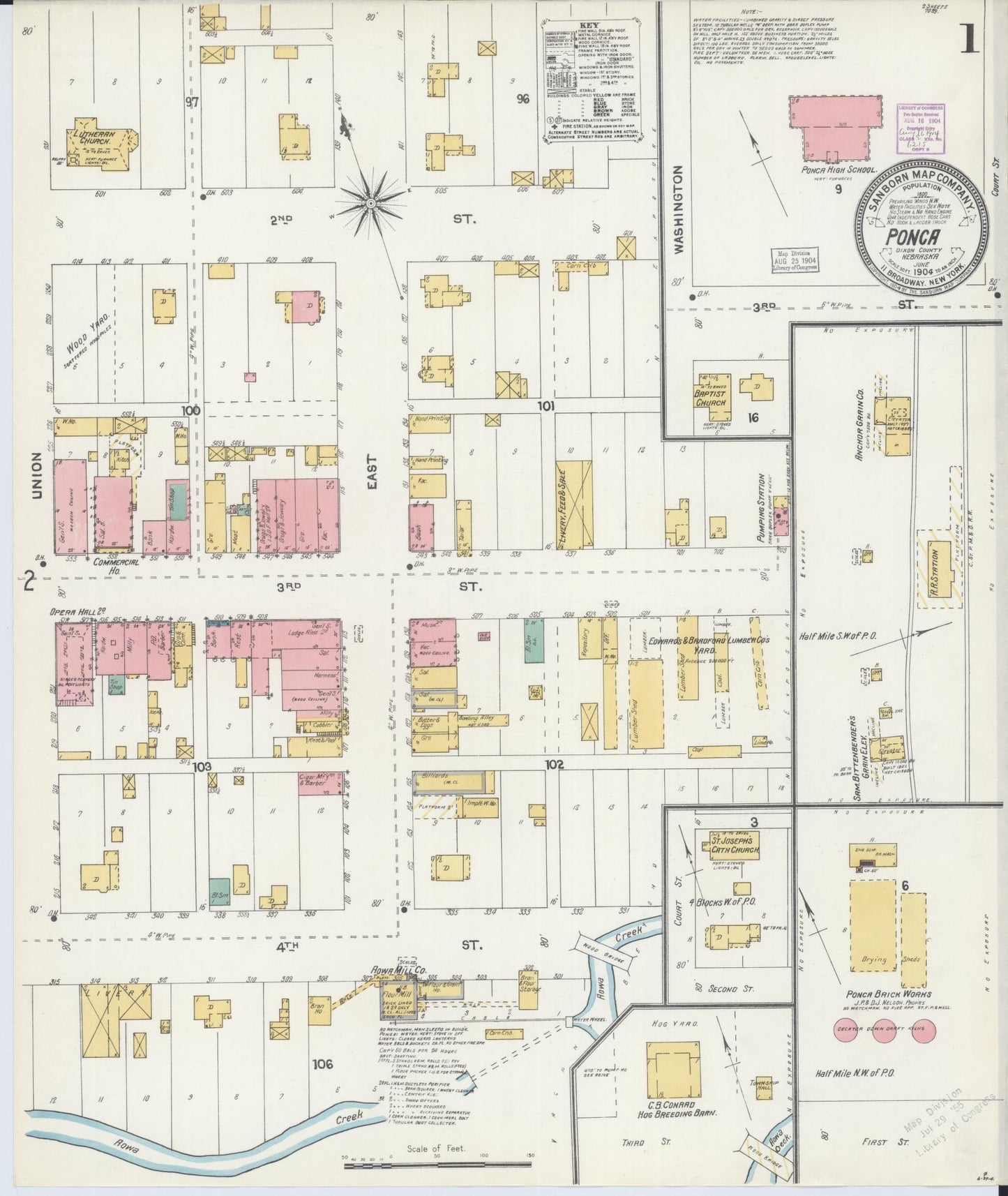 Sanborn Fire Insurance Map from Ponca, Dixon County, Nebraska (1904), Sheet #0001 - Complete Map Set gallery image, historic Sanborn map, vintage wall art, Nebraska Nebraska