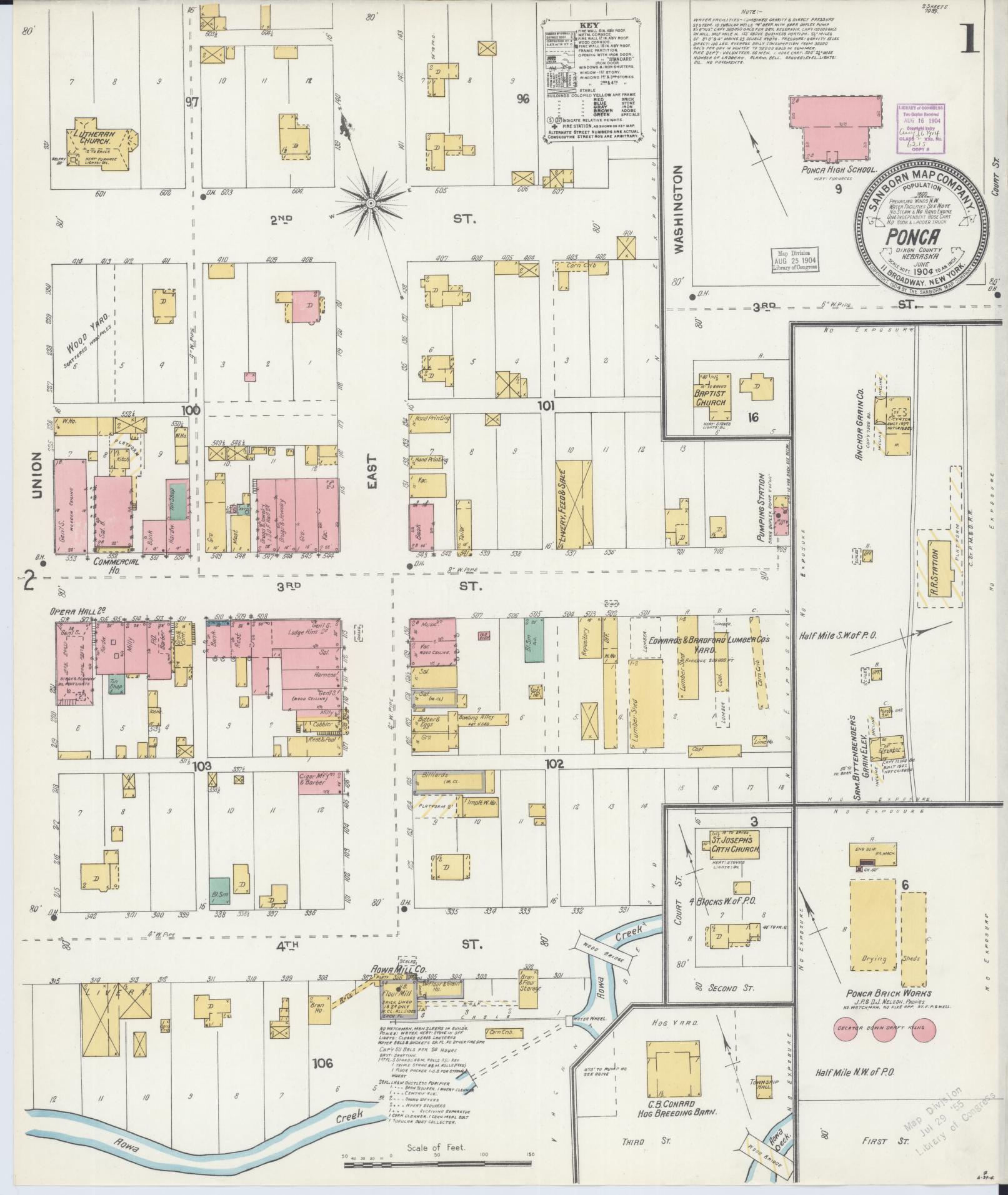 Sanborn Fire Insurance Map from Ponca, Dixon County, Nebraska (1904), Sheet #0001 - Complete Map Set gallery image, historic Sanborn map, vintage wall art, Nebraska Nebraska