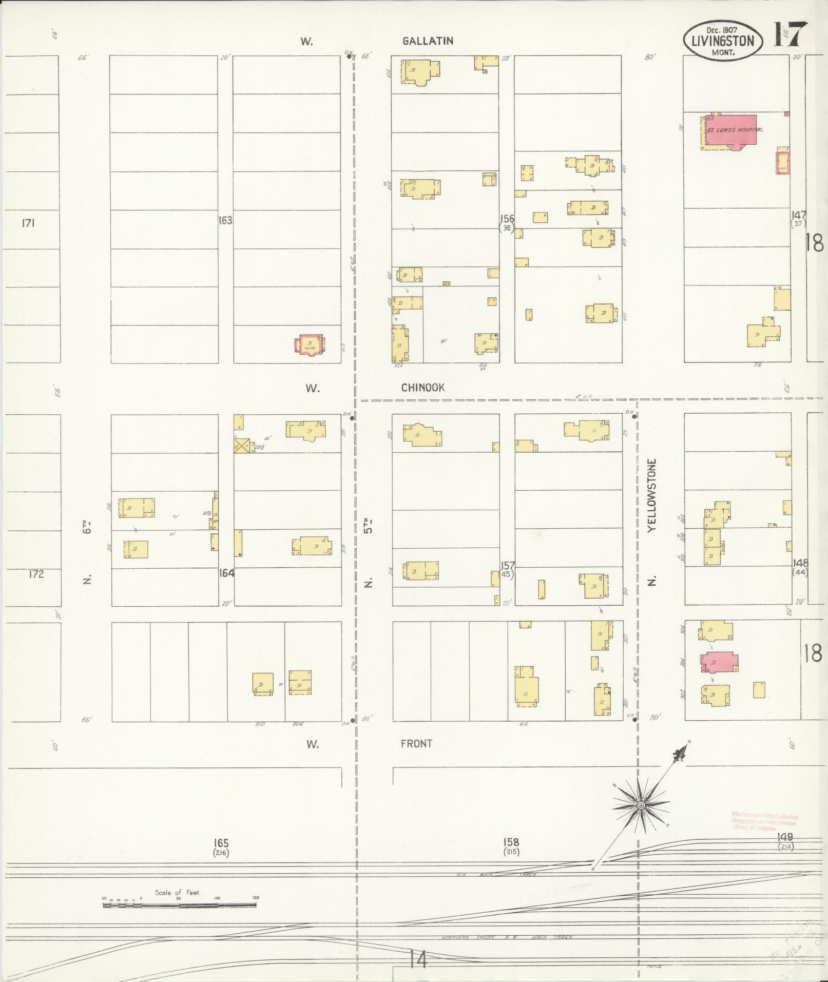 Sanborn Fire Insurance Map from Livingston, Park County, Montana (1907), Sheet #0017 - Historic Sanborn Fire Insurance Map Print, vintage old map wall art, antique decor, genealogy gift, Montana Montana map