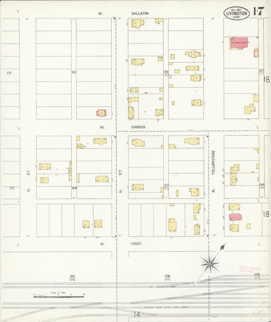 Sanborn Fire Insurance Map from Livingston, Park County, Montana (1907), Sheet #0017 - Historic Sanborn Fire Insurance Map Print, vintage old map wall art, antique decor, genealogy gift, Montana Montana map