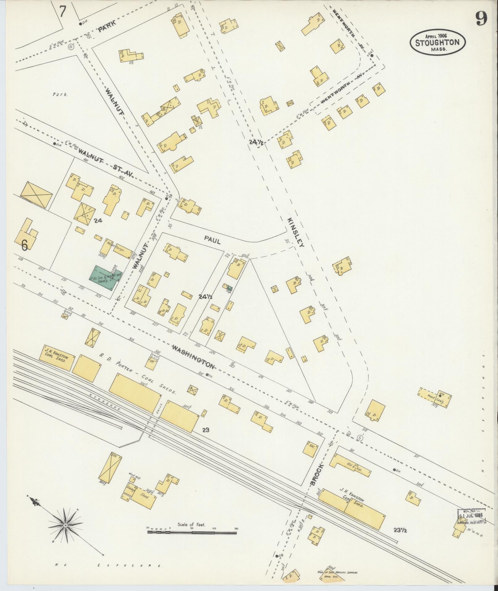 Sanborn Fire Insurance Map from Stoughton, Norfolk County, Massachusetts (1906), Sheet #0009 - Complete Map Set gallery image, historic Sanborn map, vintage wall art, Massachusetts Massachusetts