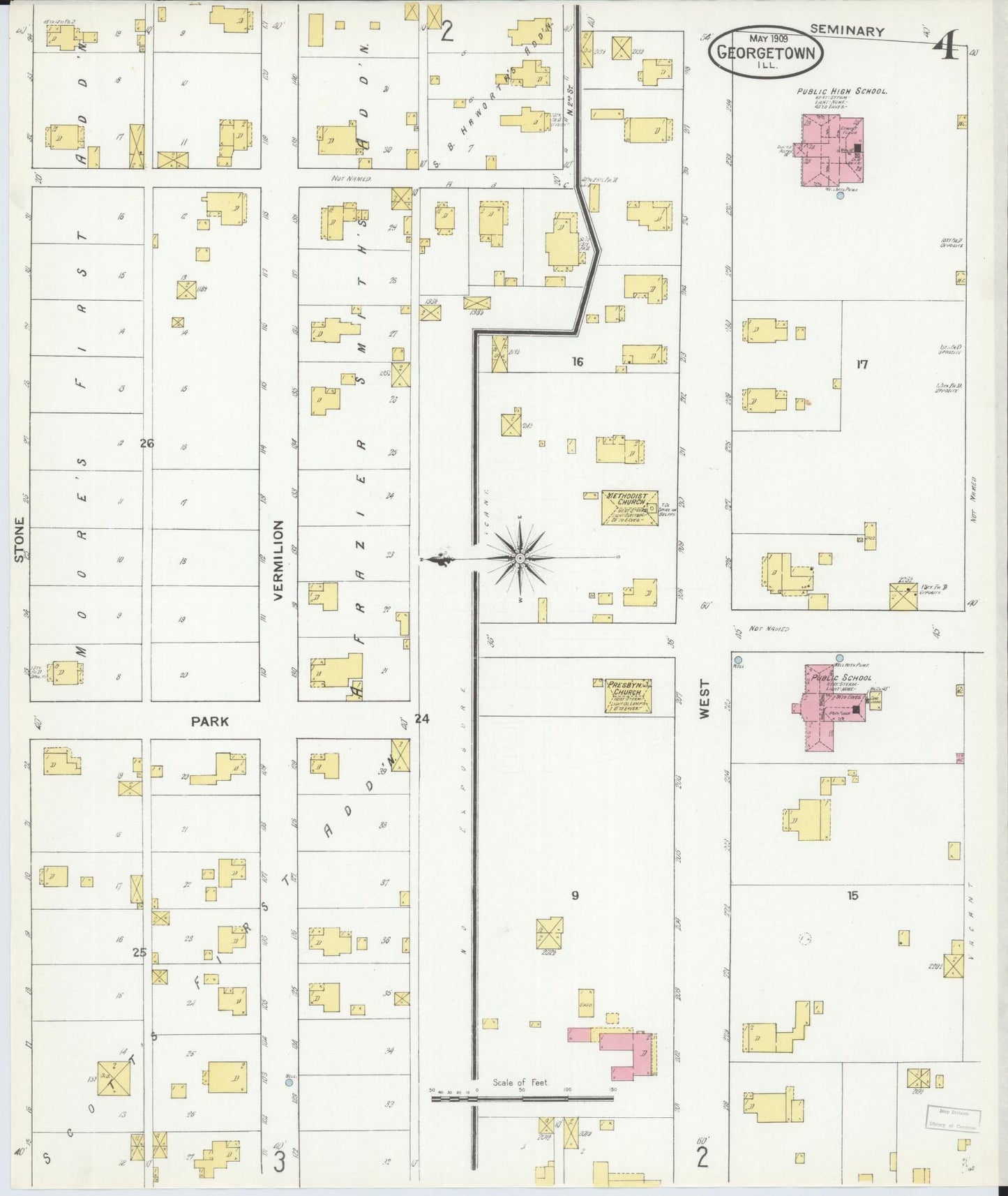 Sanborn Fire Insurance Map from Georgetown, Vermilion County, Illinois (1909), Sheet #0004 - Historic Sanborn Fire Insurance Map Print, vintage old map wall art, antique decor, genealogy gift, Illinois Illinois map