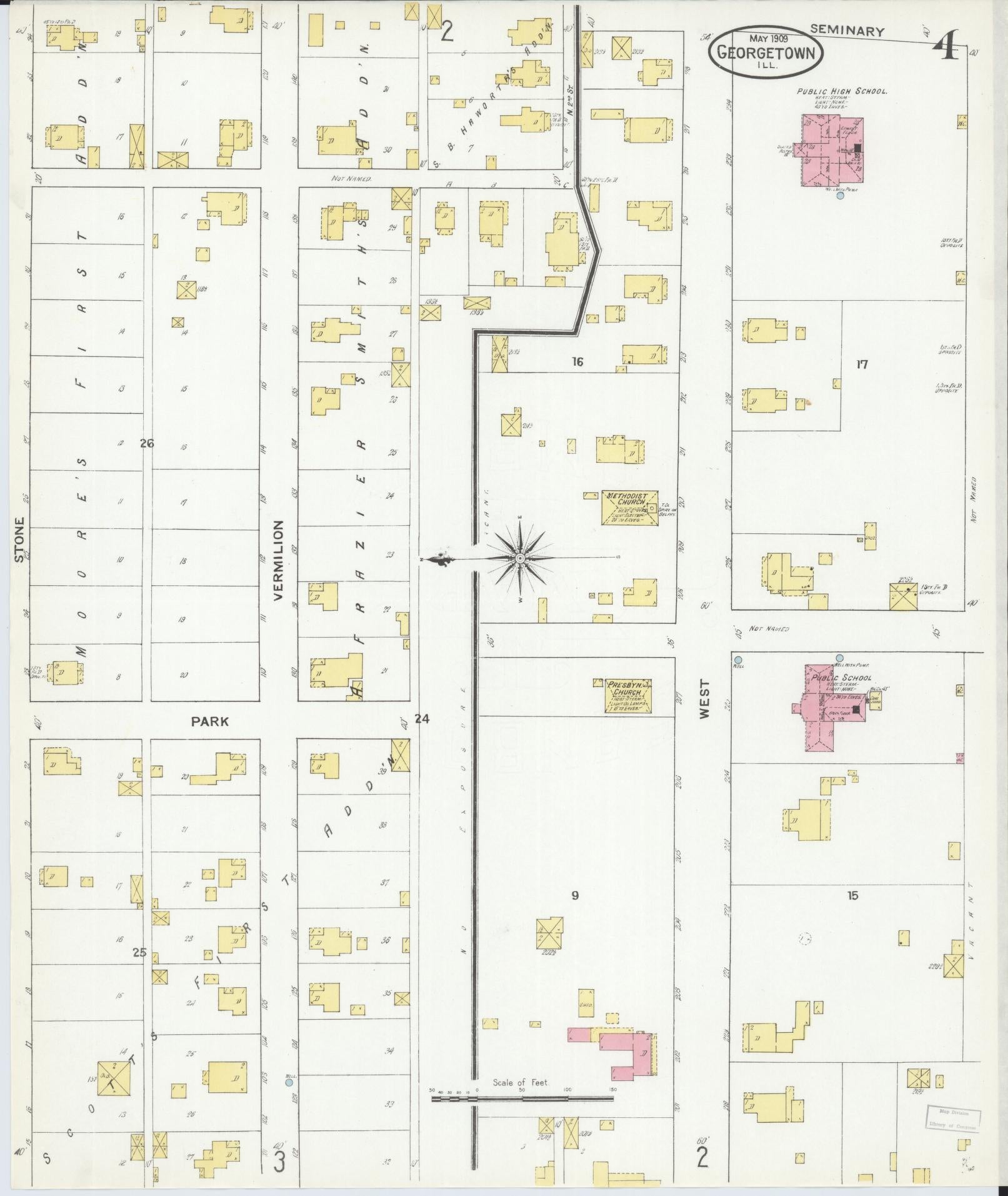 Sanborn Fire Insurance Map from Georgetown, Vermilion County, Illinois (1909), Sheet #0004 - Historic Sanborn Fire Insurance Map Print, vintage old map wall art, antique decor, genealogy gift, Illinois Illinois map