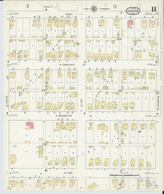 Sanborn Fire Insurance Map from Jackson, Jackson County, Ohio (1914), Sheet #0011 - Historic Sanborn Fire Insurance Map Print, vintage old map wall art, antique decor, genealogy gift, Ohio Ohio map
