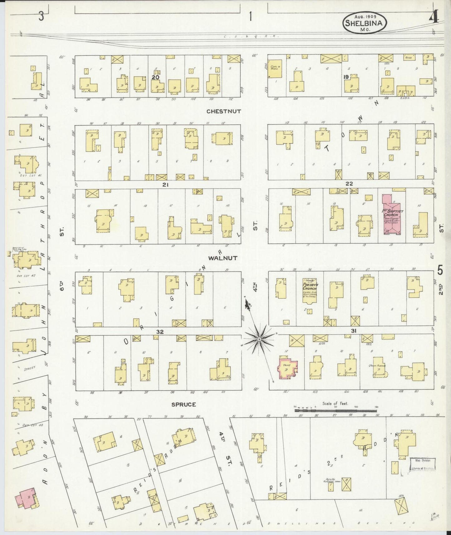 Sanborn Fire Insurance Map from Shelbina, Shelby County, Missouri (1909), Sheet #0004 - Complete Map Set gallery image, historic Sanborn map, vintage wall art, Missouri Missouri