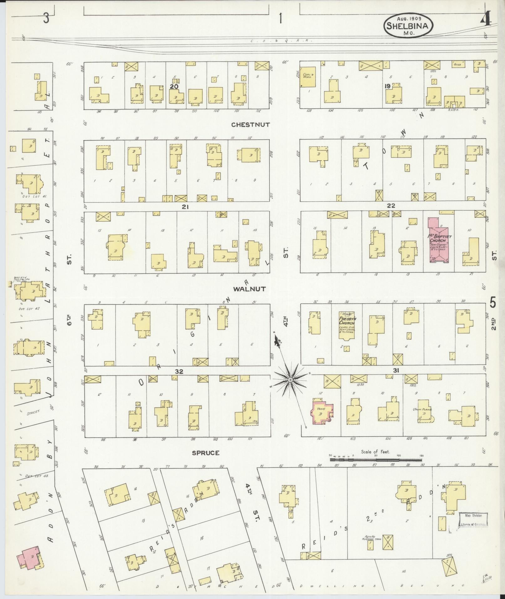 Sanborn Fire Insurance Map from Shelbina, Shelby County, Missouri (1909), Sheet #0004 - Complete Map Set gallery image, historic Sanborn map, vintage wall art, Missouri Missouri