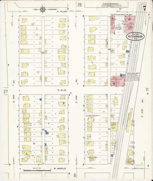 Sanborn Fire Insurance Map from Hutchinson, Reno County, Kansas (1915), Sheet #0008 - Historic Sanborn Fire Insurance Map Print, vintage old map wall art, antique decor, genealogy gift, Kansas Kansas map
