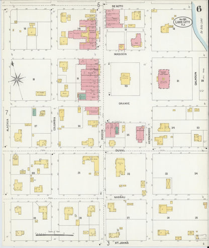 Sanborn Fire Insurance Map from Lake City, Columbia County, Florida (1902), Sheet #0006 - Historic Sanborn Fire Insurance Map Print, vintage old map wall art, antique decor, genealogy gift, Florida Florida map