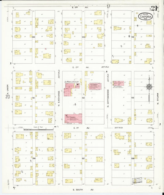 Sanborn Fire Insurance Map from Emporia, Lyon County, Kansas (1911), Sheet #0021 - Historic Sanborn Fire Insurance Map Print, vintage old map wall art, antique decor, genealogy gift, Kansas Kansas map