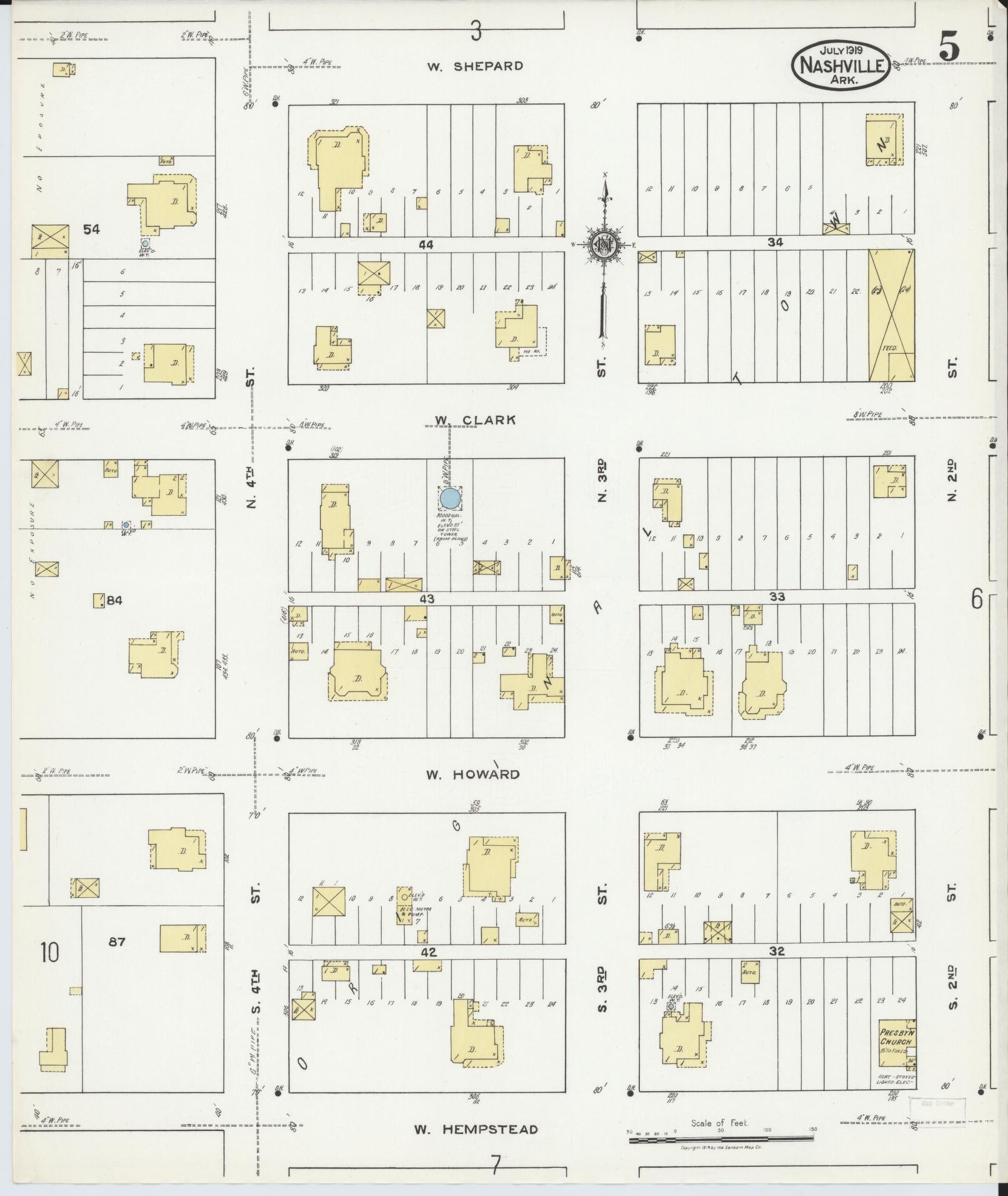 Sanborn Fire Insurance Map from Nashville, Howard County, Arkansas (1919), Sheet #0005 - Complete Map Set gallery image, historic Sanborn map, vintage wall art, Arkansas Arkansas