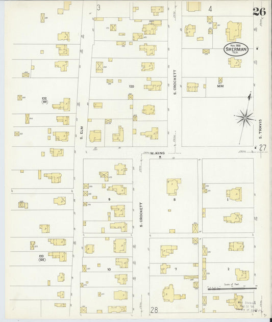 Sanborn Fire Insurance Map from Sherman, Grayson County, Texas (1908), Sheet #0026 - Historic Sanborn Fire Insurance Map Print, vintage old map wall art, antique decor, genealogy gift, Texas Texas map