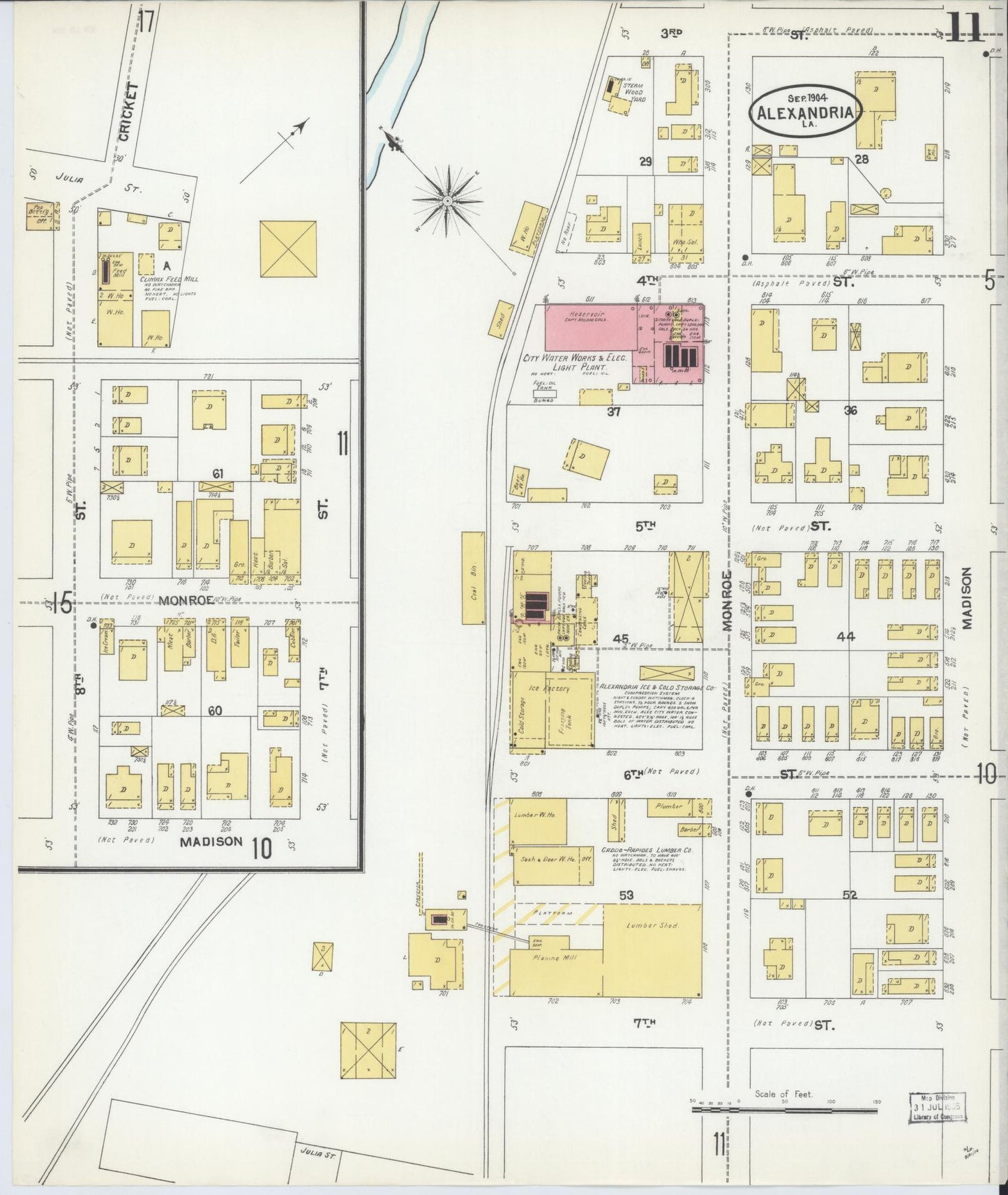 Sanborn Fire Insurance Map from Alexandria, Rapides Parish, Louisiana (1904), Sheet #0011 - Complete Map Set gallery image, historic Sanborn map, vintage wall art, Louisiana Louisiana