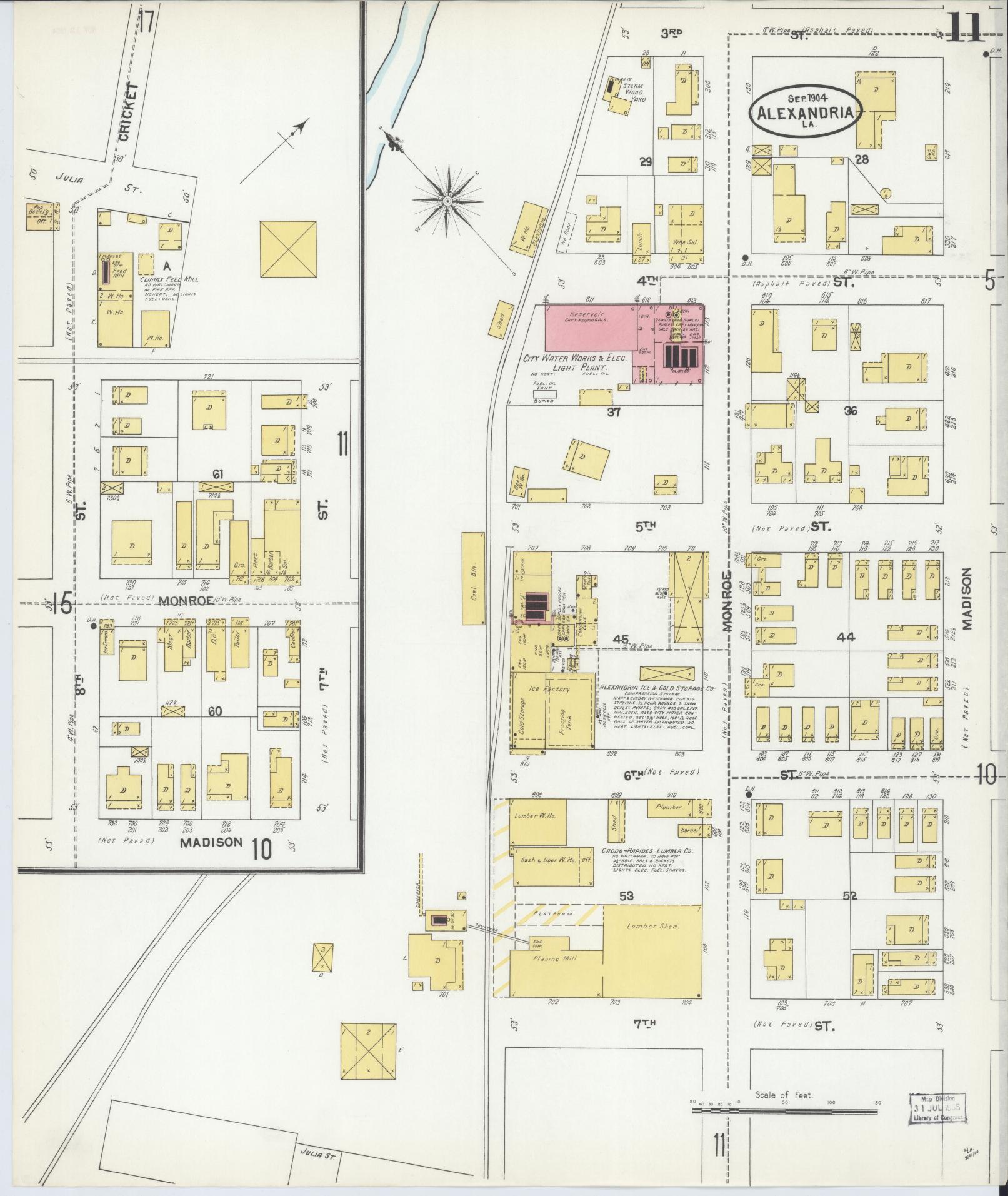 Sanborn Fire Insurance Map from Alexandria, Rapides Parish, Louisiana (1904), Sheet #0011 - Complete Map Set gallery image, historic Sanborn map, vintage wall art, Louisiana Louisiana