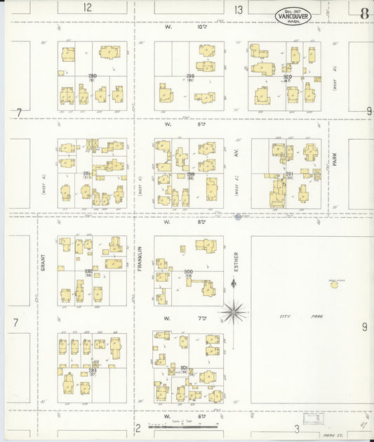 Sanborn Fire Insurance Map from Vancouver, Clark County, Washington (1907), Sheet #0008 - Historic Sanborn Fire Insurance Map Print, vintage old map wall art, antique decor, genealogy gift, Washington Washington map