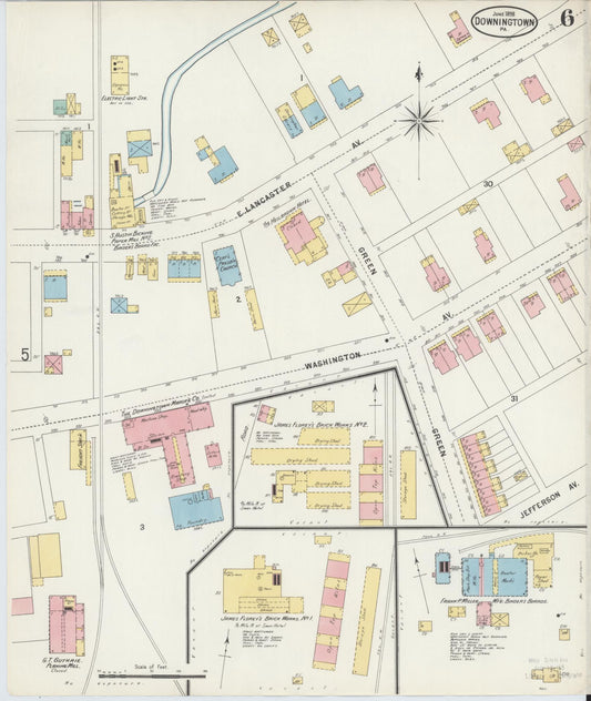 Sanborn Fire Insurance Map from Downingtown, Chester County, Pennsylvania (1898), Sheet #0006 - Historic Sanborn Fire Insurance Map Print, vintage old map wall art, antique decor, genealogy gift, Pennsylvania Pennsylvania map