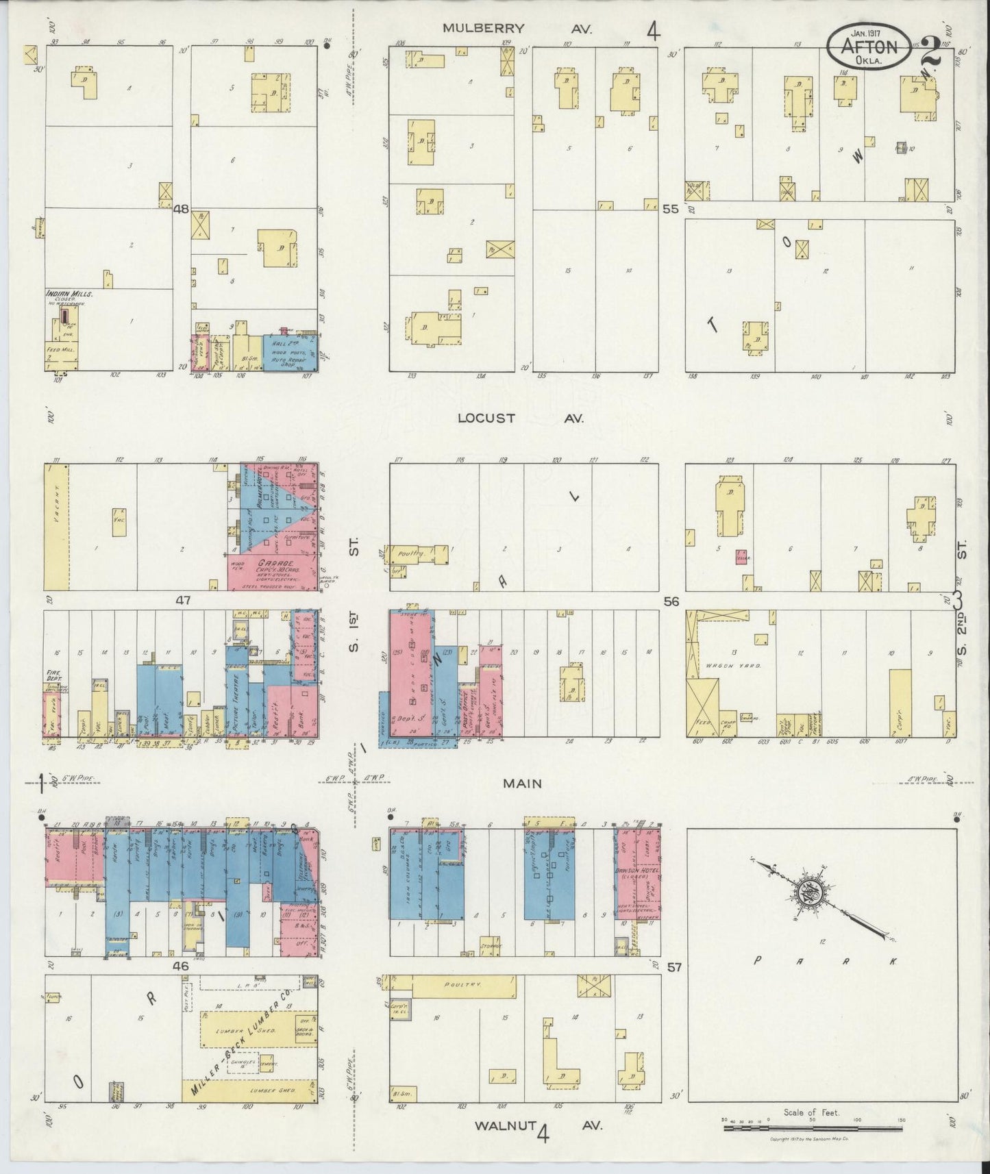 Sanborn Fire Insurance Map from Afton, Ottawa County, Oklahoma (1917), Sheet #0002 - Complete Map Set gallery image, historic Sanborn map, vintage wall art, Oklahoma Oklahoma