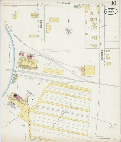 Sanborn Fire Insurance Map from Merrill, Lincoln County, Wisconsin (1892), Sheet #0010 - Historic Sanborn Fire Insurance Map Print, vintage old map wall art, antique decor, genealogy gift, Wisconsin Wisconsin map