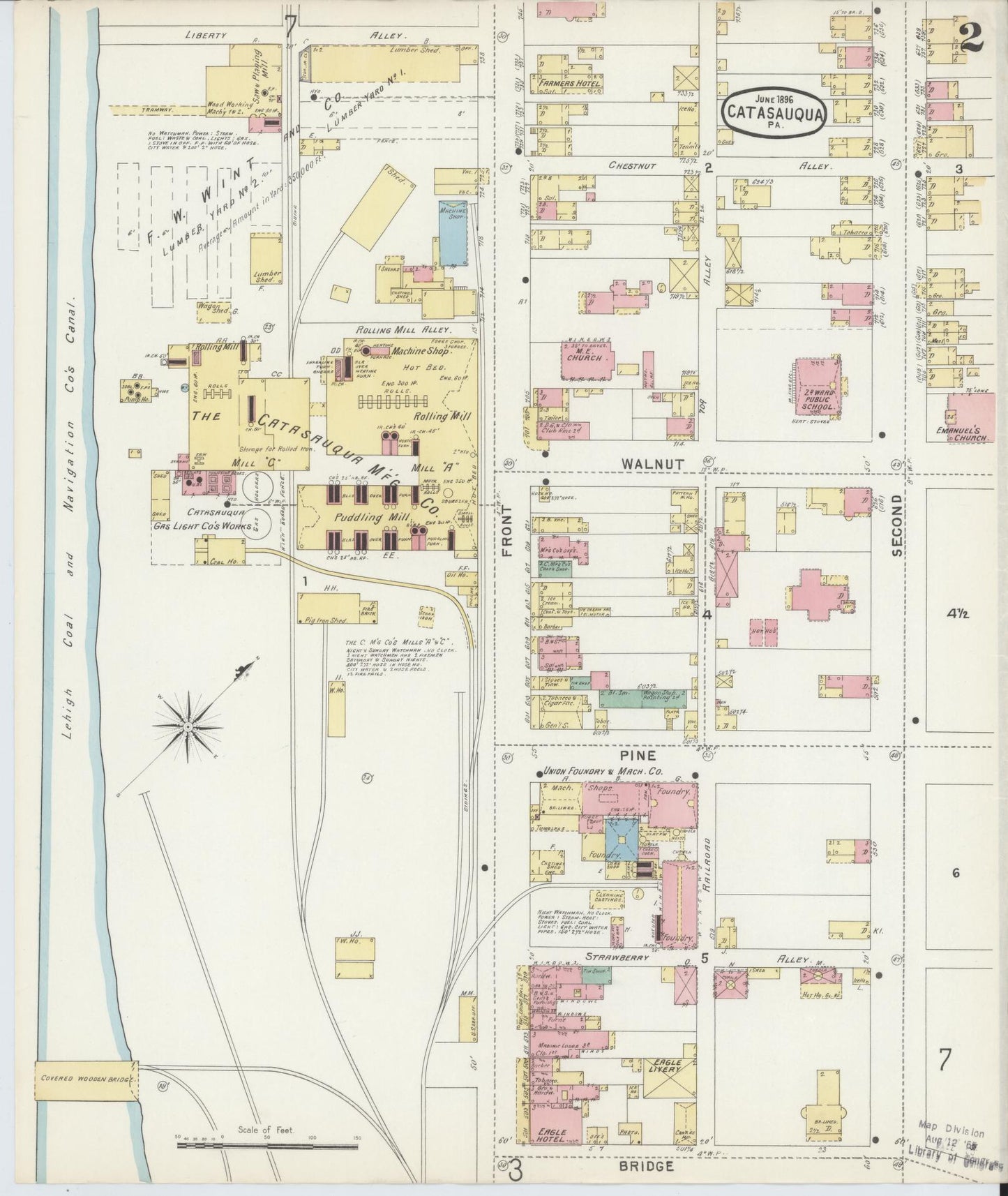 Sanborn Fire Insurance Map from Catasauqua, Lehigh County, Pennsylvania (1896), Sheet #0002 - Historic Sanborn Fire Insurance Map Print, vintage old map wall art, antique decor, genealogy gift, Pennsylvania Pennsylvania map
