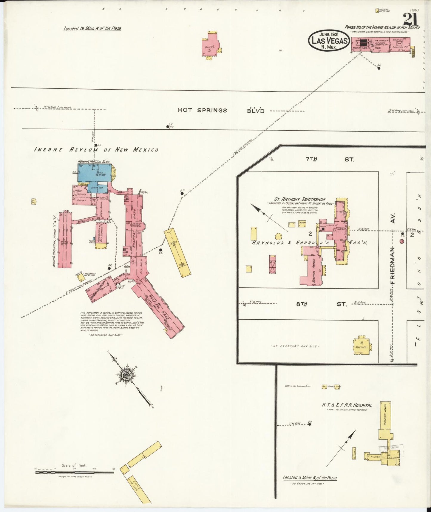 Sanborn Fire Insurance Map from Las Vegas, San Miguel County, New Mexico (1921), Sheet #0021 - Complete Map Set gallery image, historic Sanborn map, vintage wall art, New Mexico New Mexico