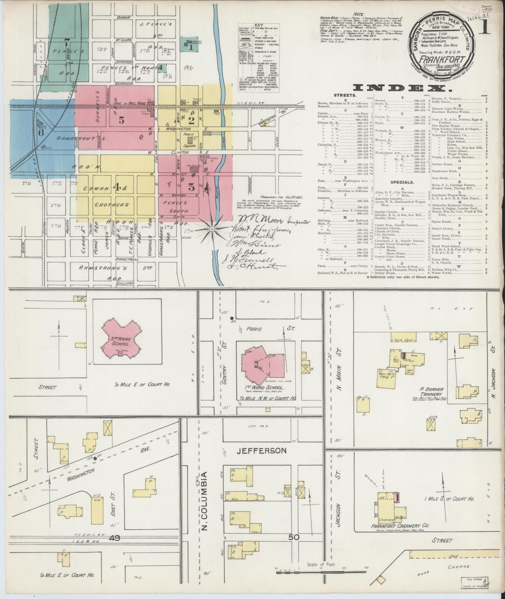 Sanborn Fire Insurance Map from Frankfort, Clinton County, Indiana (1892), Sheet #0001 - Historic Sanborn Fire Insurance Map Print, vintage old map wall art, antique decor, genealogy gift, Indiana Indiana map