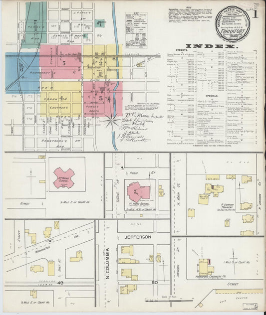 Sanborn Fire Insurance Map from Frankfort, Clinton County, Indiana (1892), Sheet #0001 - Historic Sanborn Fire Insurance Map Print, vintage old map wall art, antique decor, genealogy gift, Indiana Indiana map