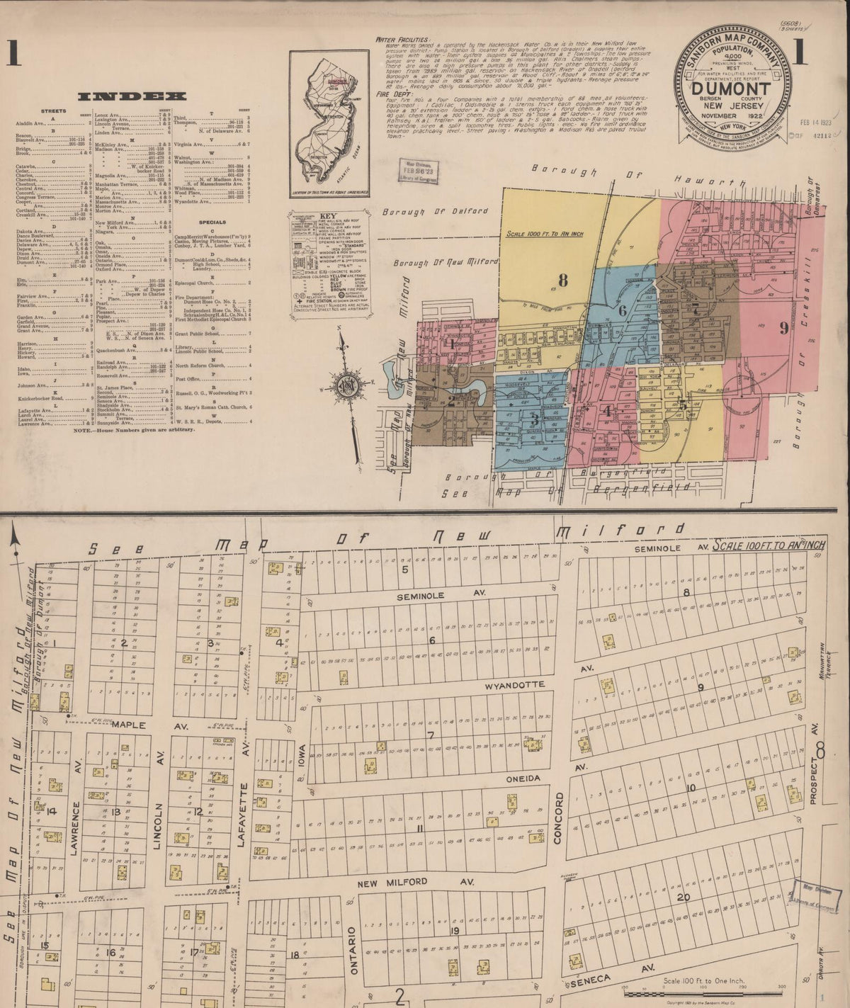 Sanborn Fire Insurance Map from Dumont, Bergen County, New Jersey (1922), Sheet #0001 - Historic Sanborn Fire Insurance Map Print, vintage old map wall art, antique decor, genealogy gift, New Jersey New Jersey map