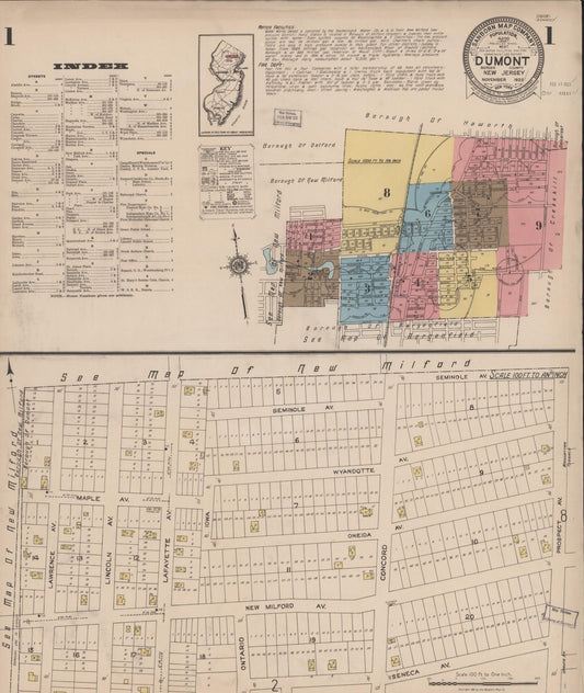 Sanborn Fire Insurance Map from Dumont, Bergen County, New Jersey (1922), Sheet #0001 - Historic Sanborn Fire Insurance Map Print, vintage old map wall art, antique decor, genealogy gift, New Jersey New Jersey map
