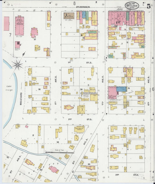 Sanborn Fire Insurance Map from Saint Cloud, Stearns, Benton, and Sherburne Counties, Minnesota (1904), Sheet #0005 - Historic Sanborn Fire Insurance Map Print, vintage old map wall art, antique decor, genealogy gift, Minnesota Minnesota map