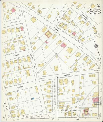 Sanborn Fire Insurance Map from Poplar Bluff, Butler County, Missouri (1917), Sheet #0002 - Complete Map Set gallery image, historic Sanborn map, vintage wall art, Missouri Missouri