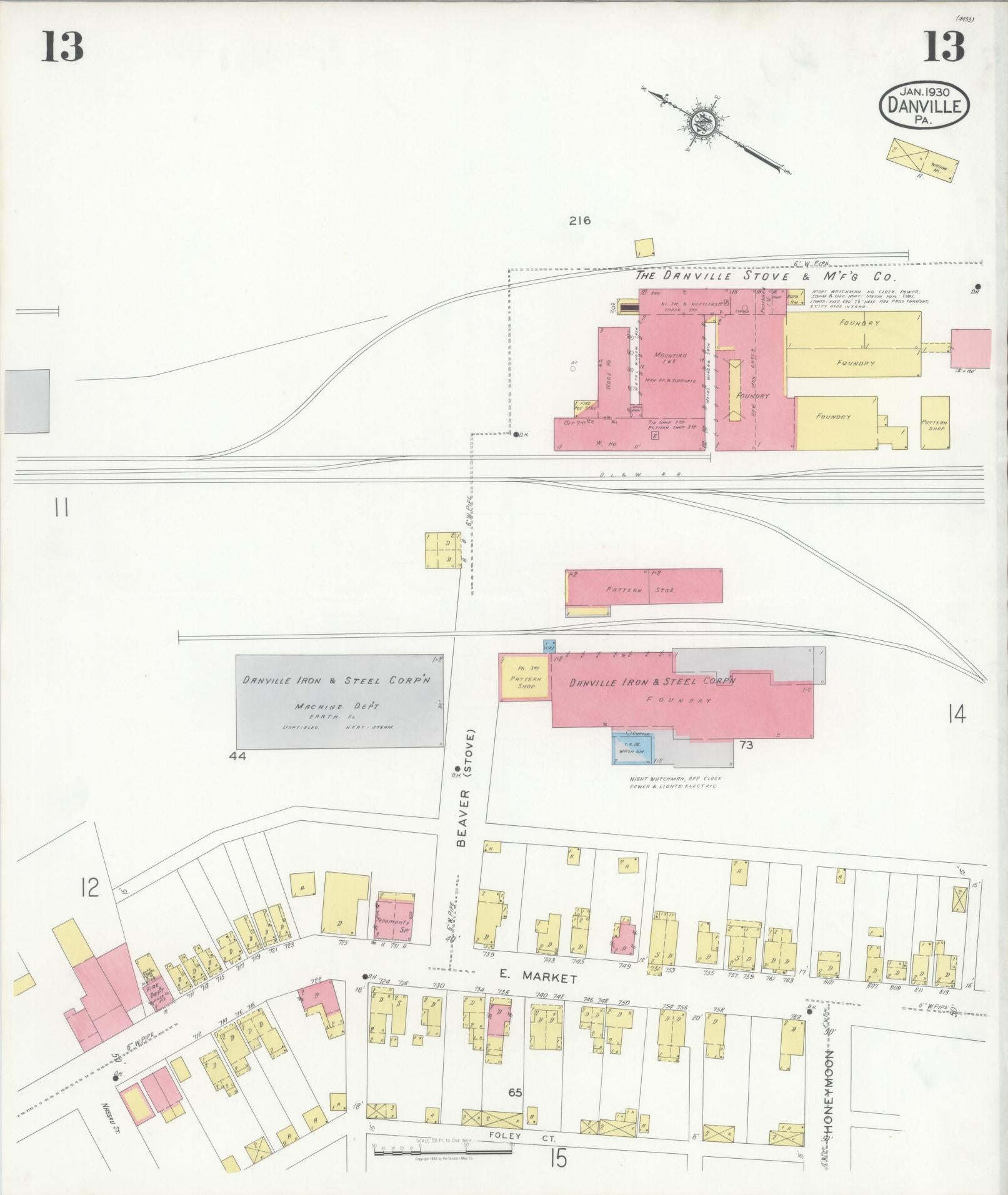 Sanborn Fire Insurance Map from Danville, Montour County, Pennsylvania (1930), Sheet #0013 - Historic Sanborn Fire Insurance Map Print, vintage old map wall art, antique decor, genealogy gift, Pennsylvania Pennsylvania map