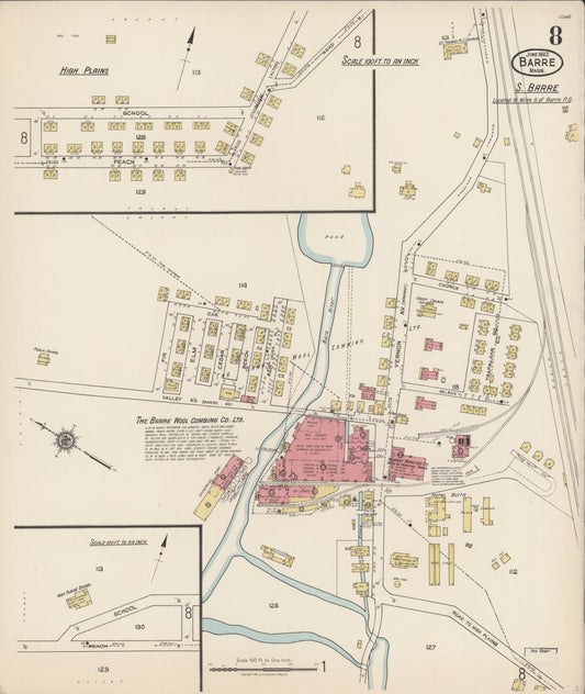 Sanborn Fire Insurance Map from Barre, Worcester County, Massachusetts (1922), Sheet #0008 - Historic Sanborn Fire Insurance Map Print, vintage old map wall art, antique decor, genealogy gift, Massachusetts Massachusetts map