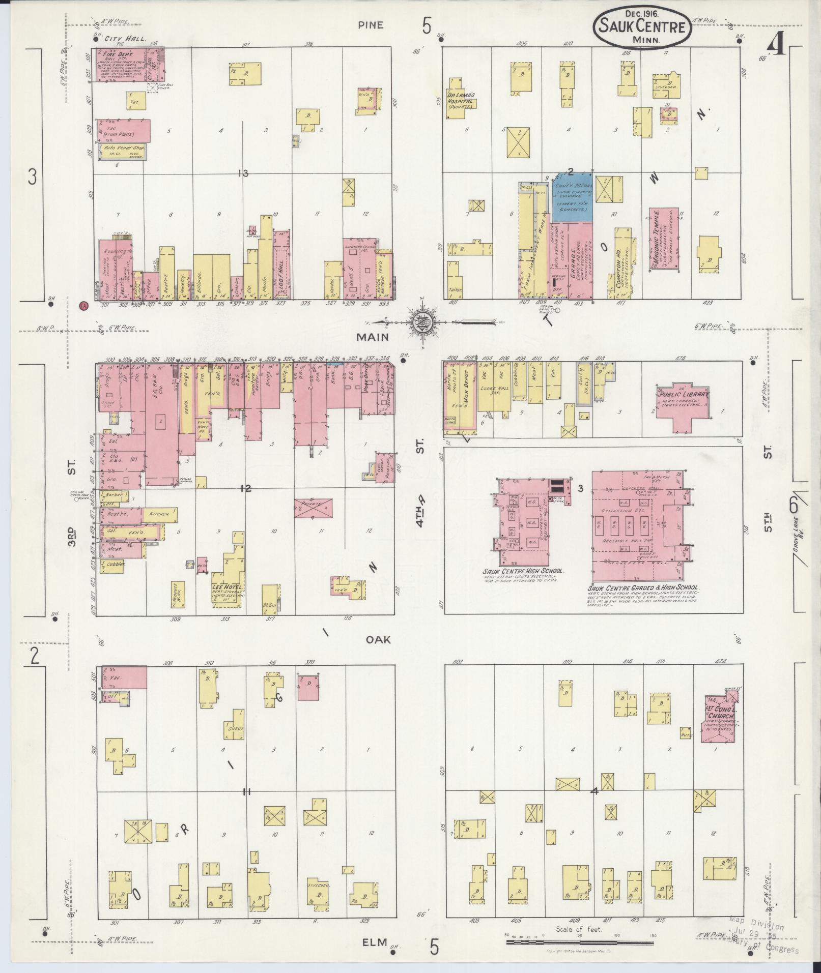 Sanborn Fire Insurance Map from Sauk Centre, Stearns County, Minnesota (1916), Sheet #0004 - Complete Map Set gallery image, historic Sanborn map, vintage wall art, Minnesota Minnesota