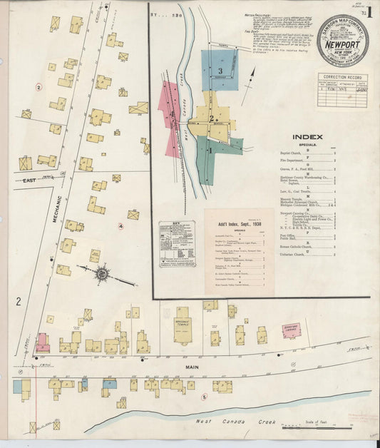 Sanborn Fire Insurance Map from Newport, Herkimer County, New York (1938), Sheet #0001 - Historic Sanborn Fire Insurance Map Print, vintage old map wall art, antique decor, genealogy gift, New York New York map