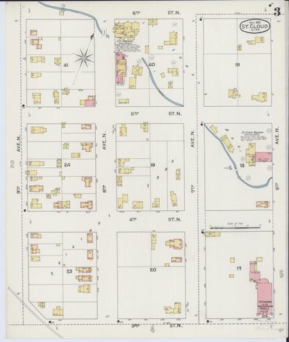 Sanborn Fire Insurance Map from Saint Cloud, Stearns, Benton, and Sherburne Counties, Minnesota (1893), Sheet #0003 - Historic Sanborn Fire Insurance Map Print, vintage old map wall art, antique decor, genealogy gift, Minnesota Minnesota map