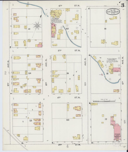 Sanborn Fire Insurance Map from Saint Cloud, Stearns, Benton, and Sherburne Counties, Minnesota (1893), Sheet #0003 - Historic Sanborn Fire Insurance Map Print, vintage old map wall art, antique decor, genealogy gift, Minnesota Minnesota map