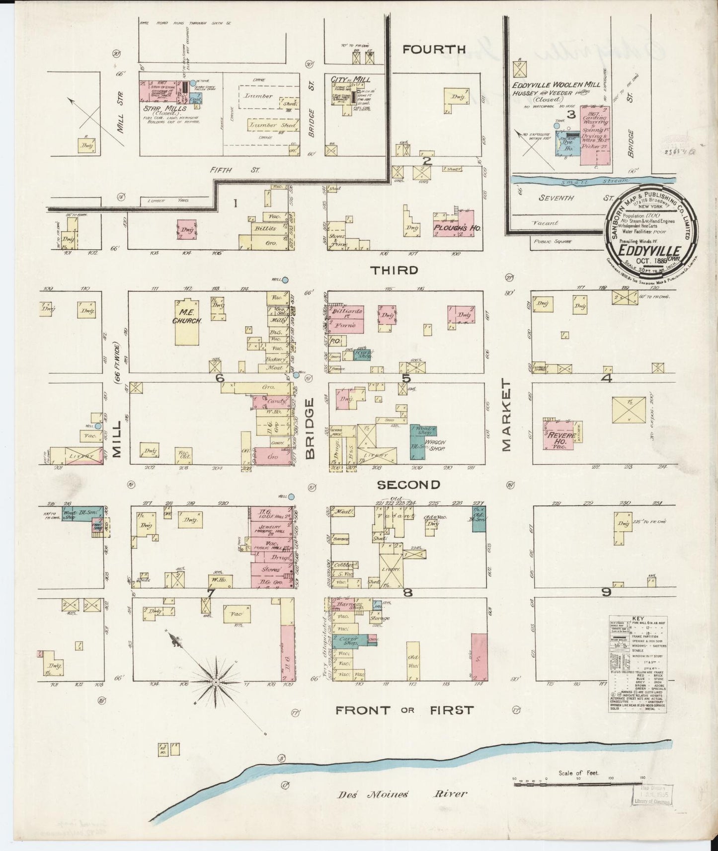 Sanborn Fire Insurance Map from Eddyville, Wapello County, Iowa (1885), Sheet #0001 - Historic Sanborn Fire Insurance Map Print, vintage old map wall art