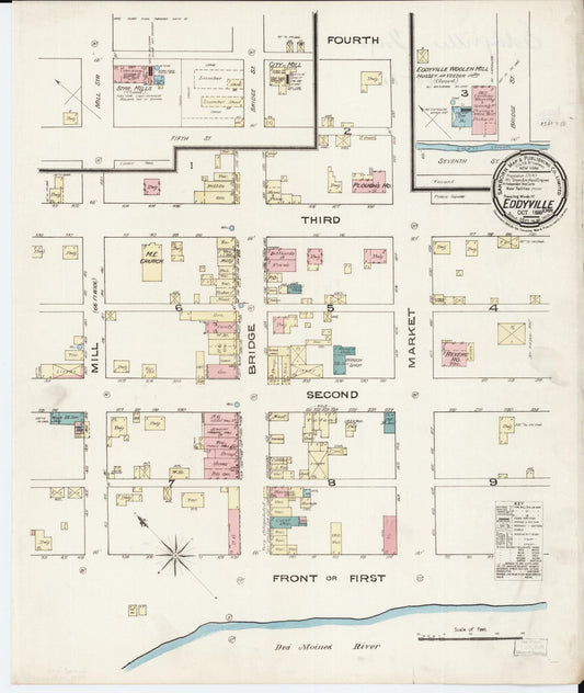 Sanborn Fire Insurance Map from Eddyville, Wapello County, Iowa (1885), Sheet #0001 - Historic Sanborn Fire Insurance Map Print, vintage old map wall art