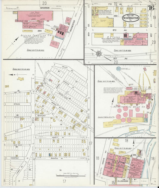 Sanborn Fire Insurance Map from New Brighton, Beaver County, Pennsylvania (1918), Sheet #0016 - Historic Sanborn Fire Insurance Map Print, vintage old map wall art, antique decor, genealogy gift, Pennsylvania Pennsylvania map