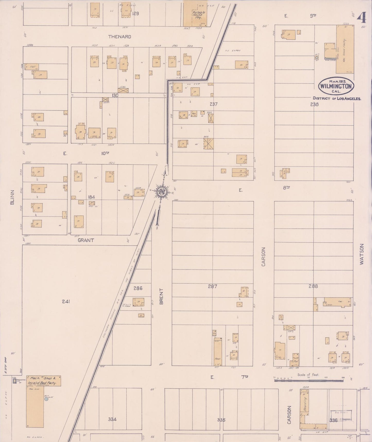 Sanborn Fire Insurance Map from Wilmington, Los Angeles County, California (1913), Sheet #0004 - Complete Map Set gallery image, historic Sanborn map, vintage wall art, California California