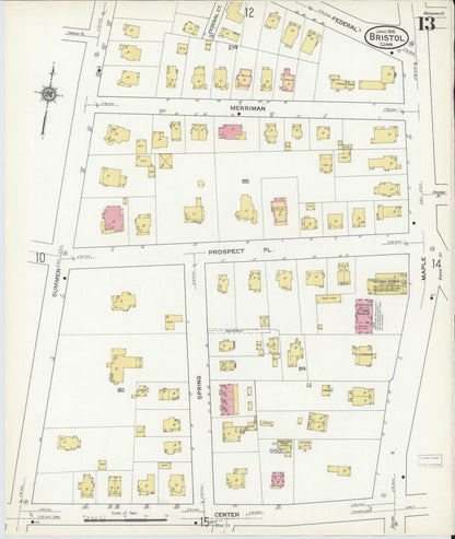 Sanborn Fire Insurance Map from Bristol, Hartford County, Connecticut (1916), Sheet #0013 - Complete Map Set gallery image, historic Sanborn map, vintage wall art, Connecticut Connecticut