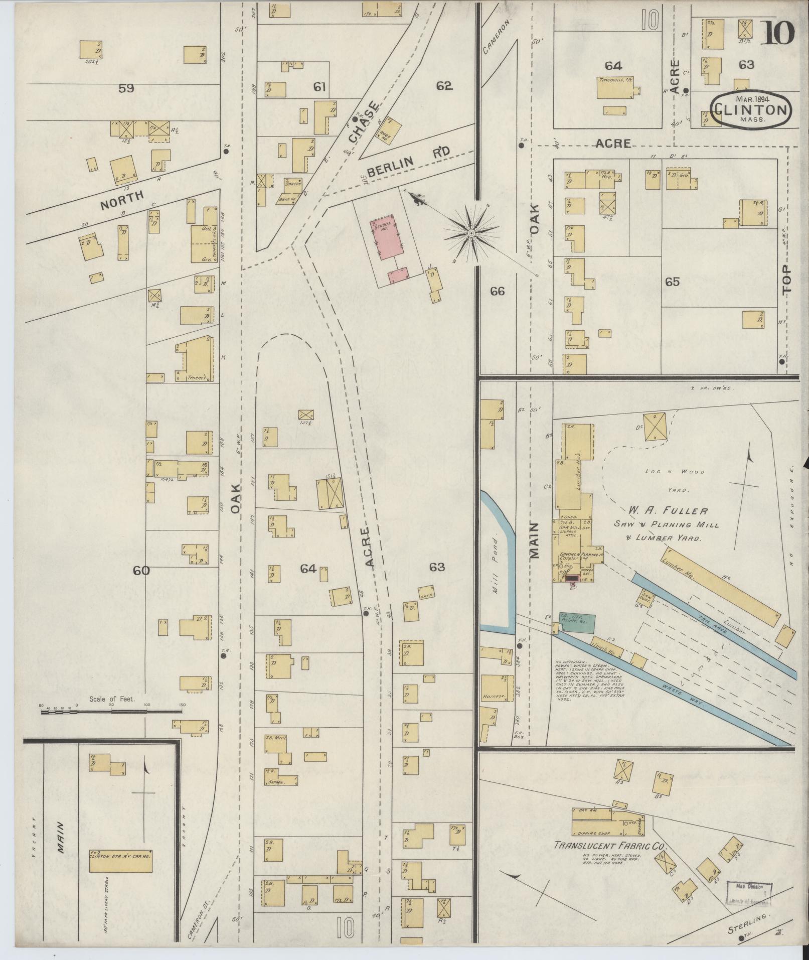 Sanborn Fire Insurance Map from Clinton, Worcester County, Massachusetts (1894), Sheet #0010 - Historic Sanborn Fire Insurance Map Print, vintage old map wall art, antique decor, genealogy gift, Massachusetts Massachusetts map