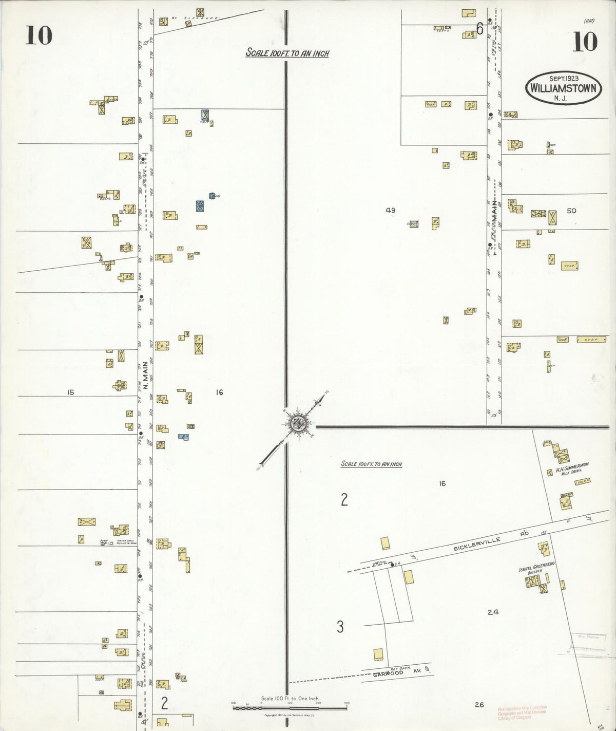 Sanborn Fire Insurance Map from Williamstown, Gloucester County, New Jersey (1923), Sheet #0010 - Historic Sanborn Fire Insurance Map Print, vintage old map wall art, antique decor, genealogy gift, New Jersey New Jersey map