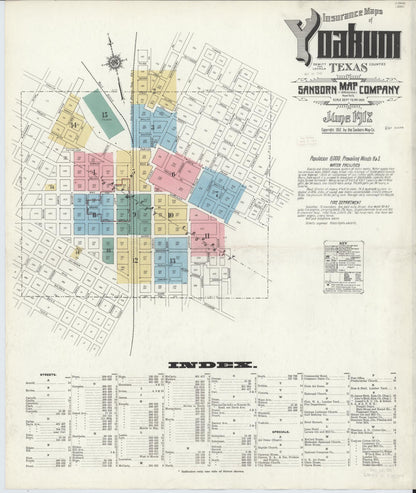 Sanborn Fire Insurance Map from Yoakum, De Witt And Lavaca Counties, Texas (1912), Sheet #0001 - Historic Sanborn Fire Insurance Map Print, vintage old map wall art, antique decor, genealogy gift, Texas Texas map