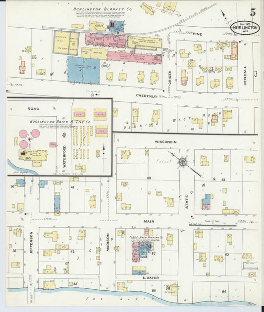 Sanborn Fire Insurance Map from Burlington, Racine County, Wisconsin (1909), Sheet #0005 - Historic Sanborn Fire Insurance Map Print, vintage old map wall art, antique decor, genealogy gift, Wisconsin Wisconsin map