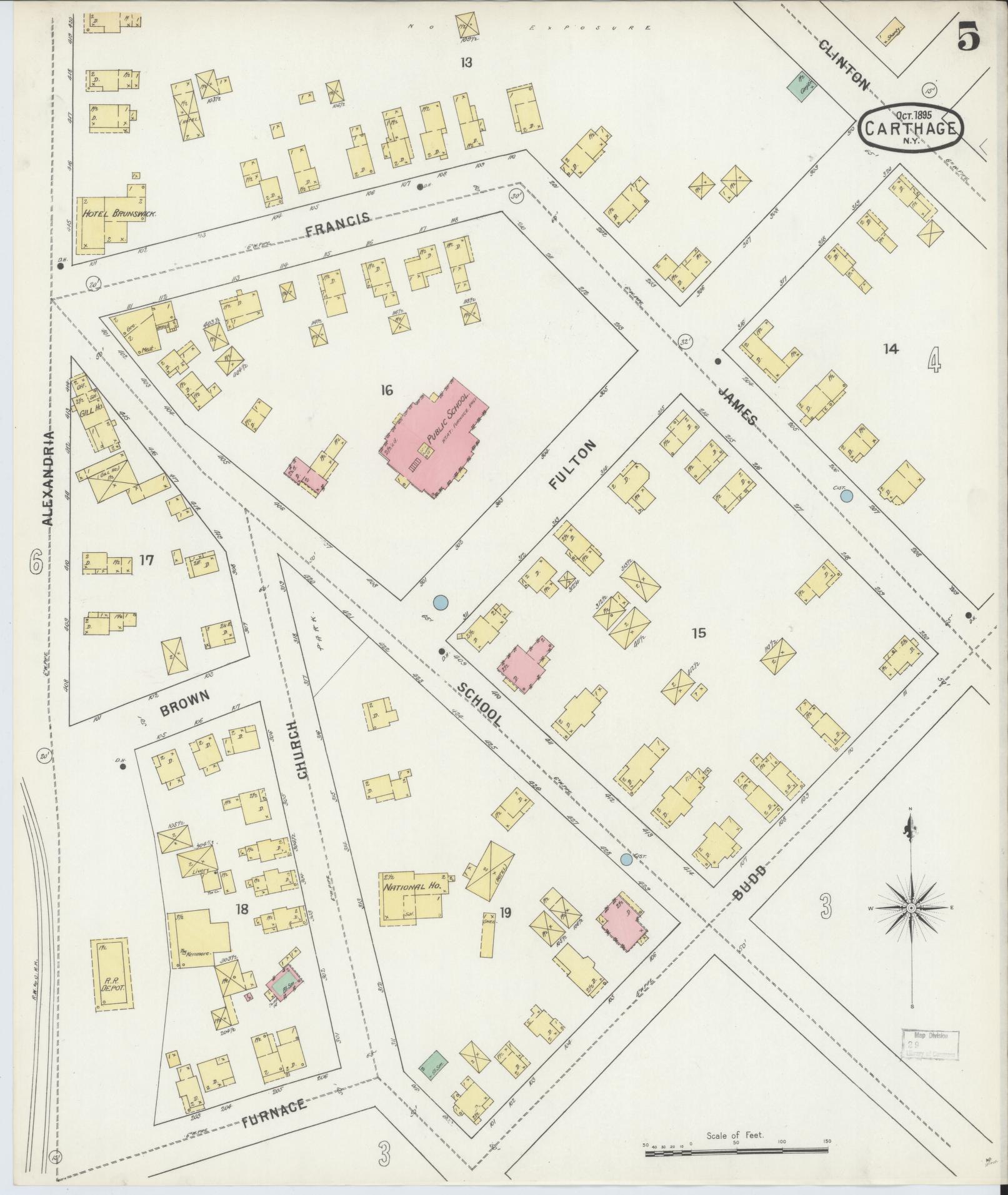 Sanborn Fire Insurance Map from Carthage, Jefferson County, New York (1895), Sheet #0005 - Historic Sanborn Fire Insurance Map Print, vintage old map wall art, antique decor, genealogy gift, New York New York map