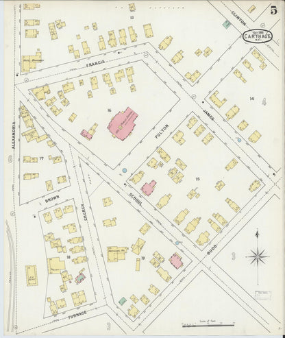 Sanborn Fire Insurance Map from Carthage, Jefferson County, New York (1895), Sheet #0005 - Historic Sanborn Fire Insurance Map Print, vintage old map wall art, antique decor, genealogy gift, New York New York map