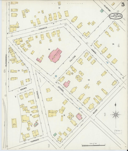 Sanborn Fire Insurance Map from Carthage, Jefferson County, New York (1895), Sheet #0005 - Historic Sanborn Fire Insurance Map Print, vintage old map wall art, antique decor, genealogy gift, New York New York map