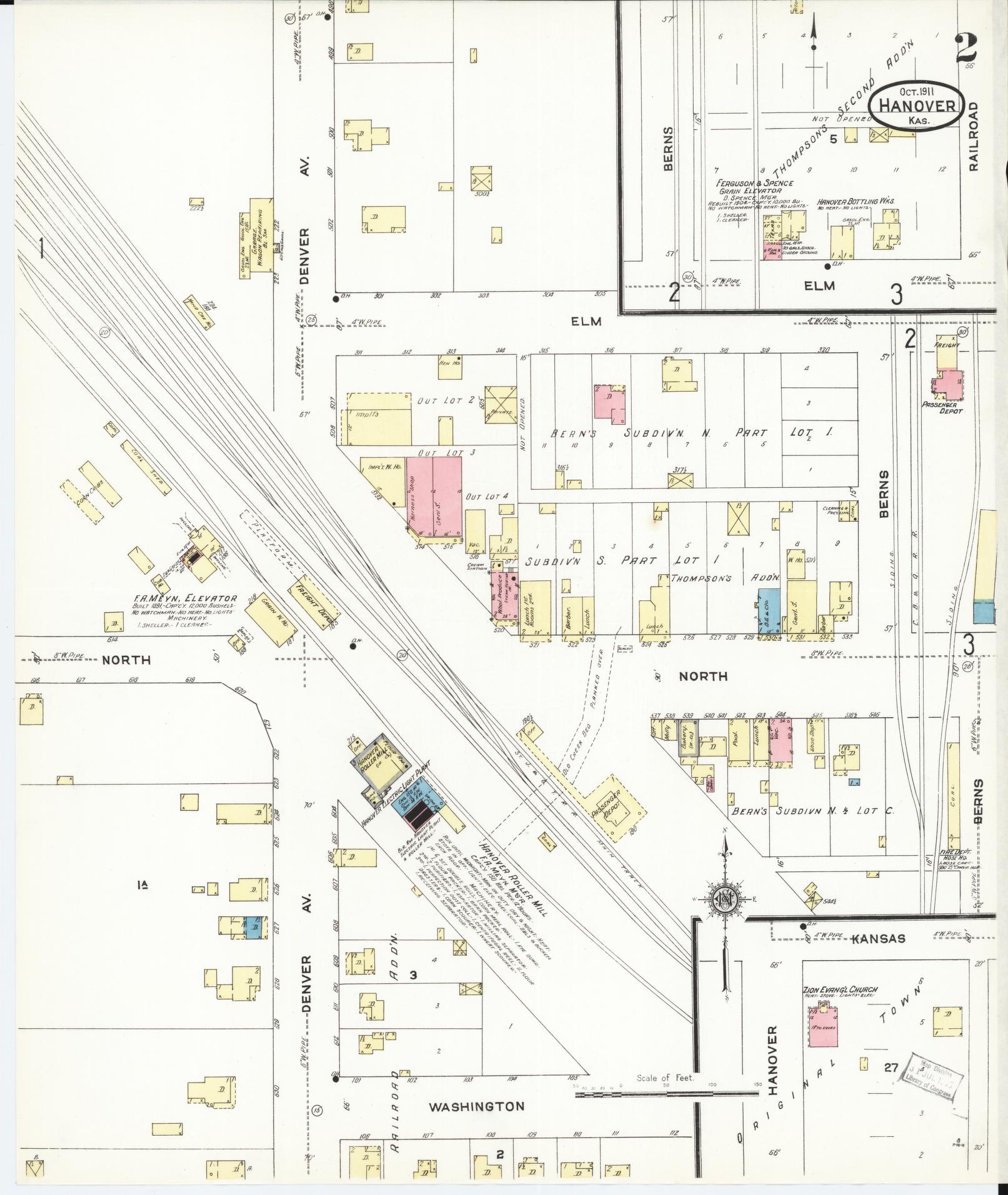 Sanborn Fire Insurance Map from Hanover, Washington County, Kansas (1911), Sheet #0002 - Historic Sanborn Fire Insurance Map Print, vintage old map wall art, antique decor, genealogy gift, Kansas Kansas map